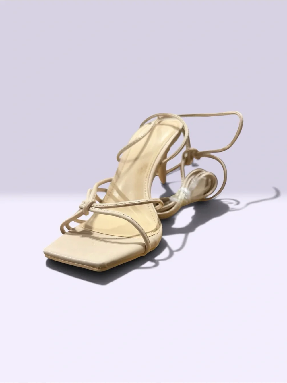Beige Strappy Square-Toe Stiletto Sandals